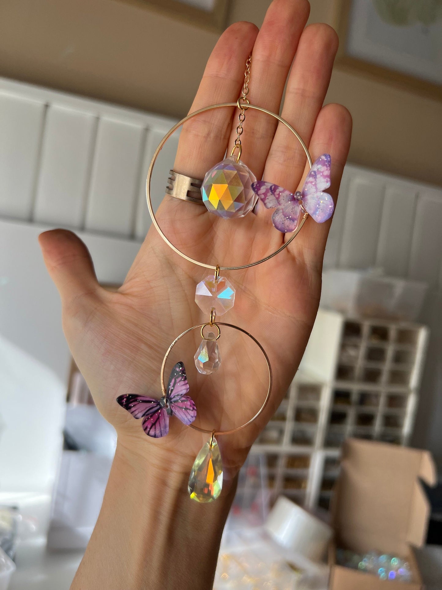 Butterlfy mini suncatcher, hanging crystal