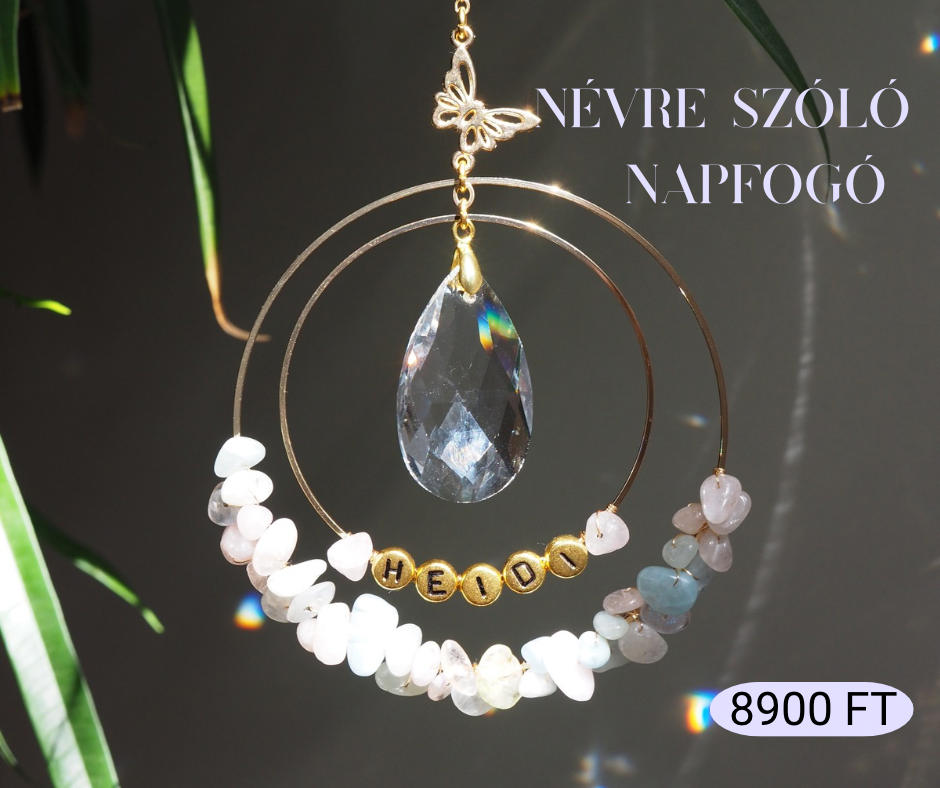 Aziza-18K aranyozott Névre szóló Napfogó természetes kristályokkal