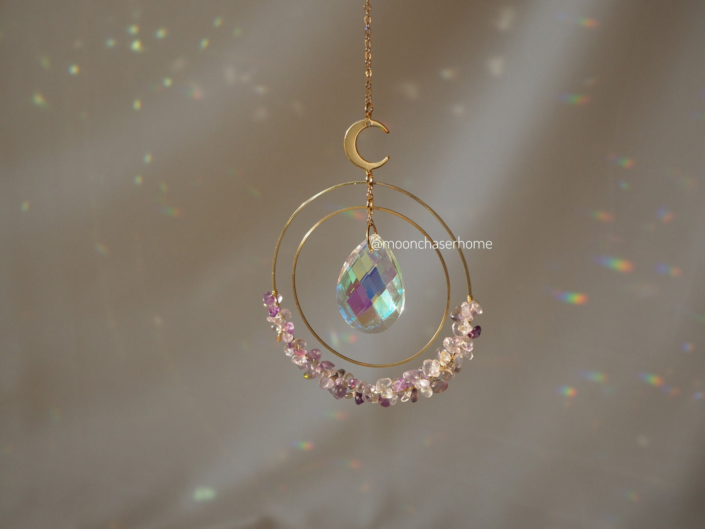 Suncatcher with moon pendant and ametrine crystals