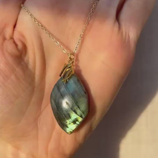 Rainbow Labradorite Necklace, real gold filled jewelry, large labradorite pendant