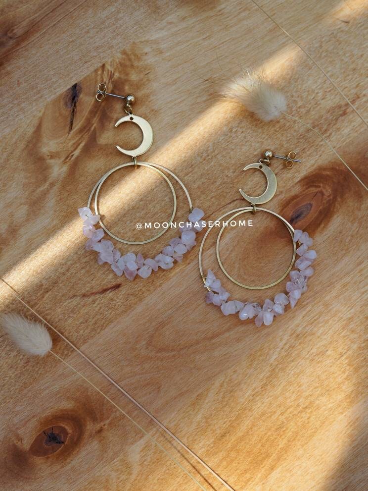 Aziza moon and crystals earrings, gift for woman, moon earrings, boho jewelry, moon jewellery, bohemian style earrings