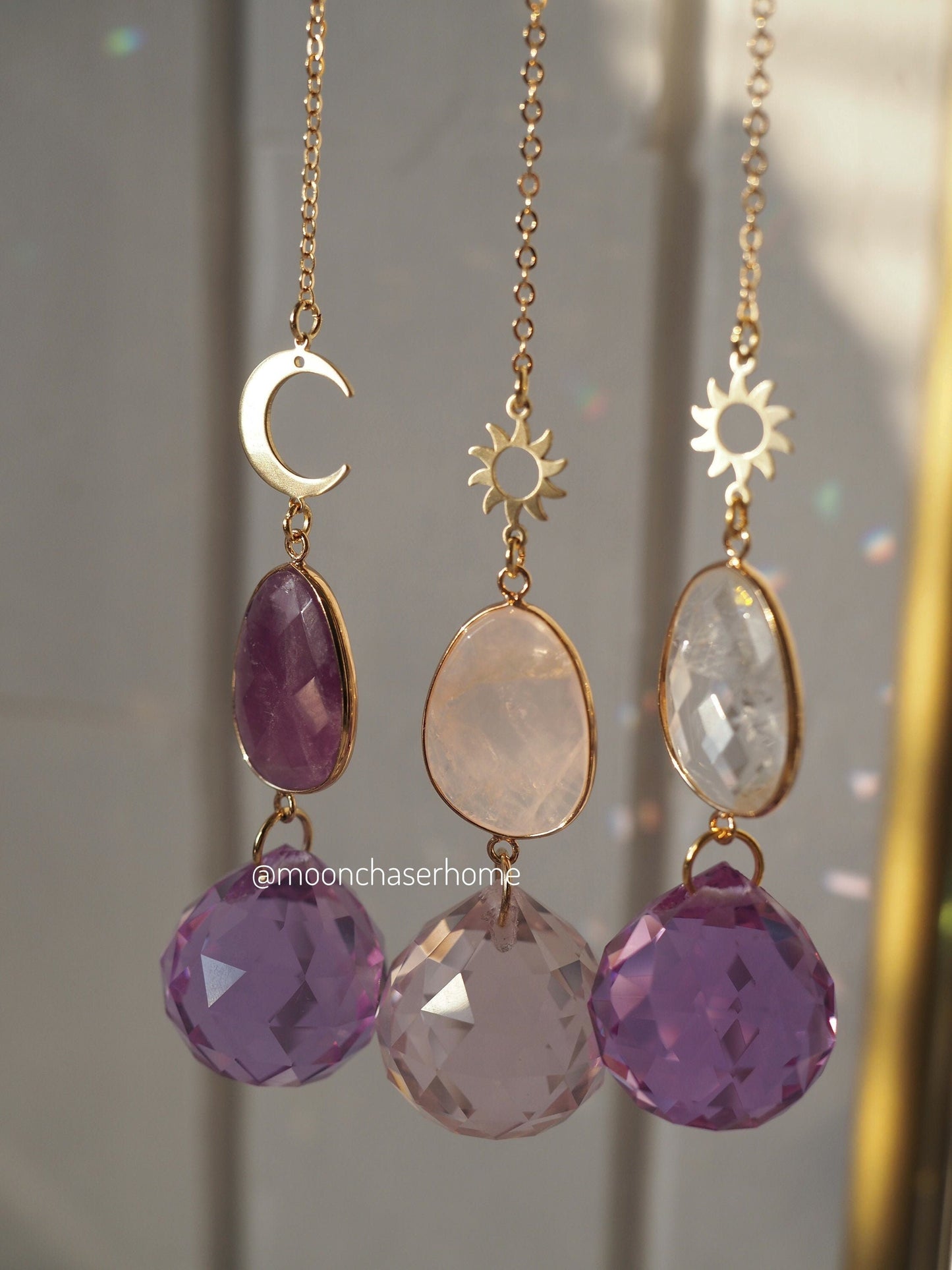 Chloe suncatcher with natural crystals / rose quartz/ amethyst /Gift for her /Birthday gift/ crystal home decor/ car charm/ gift for friend