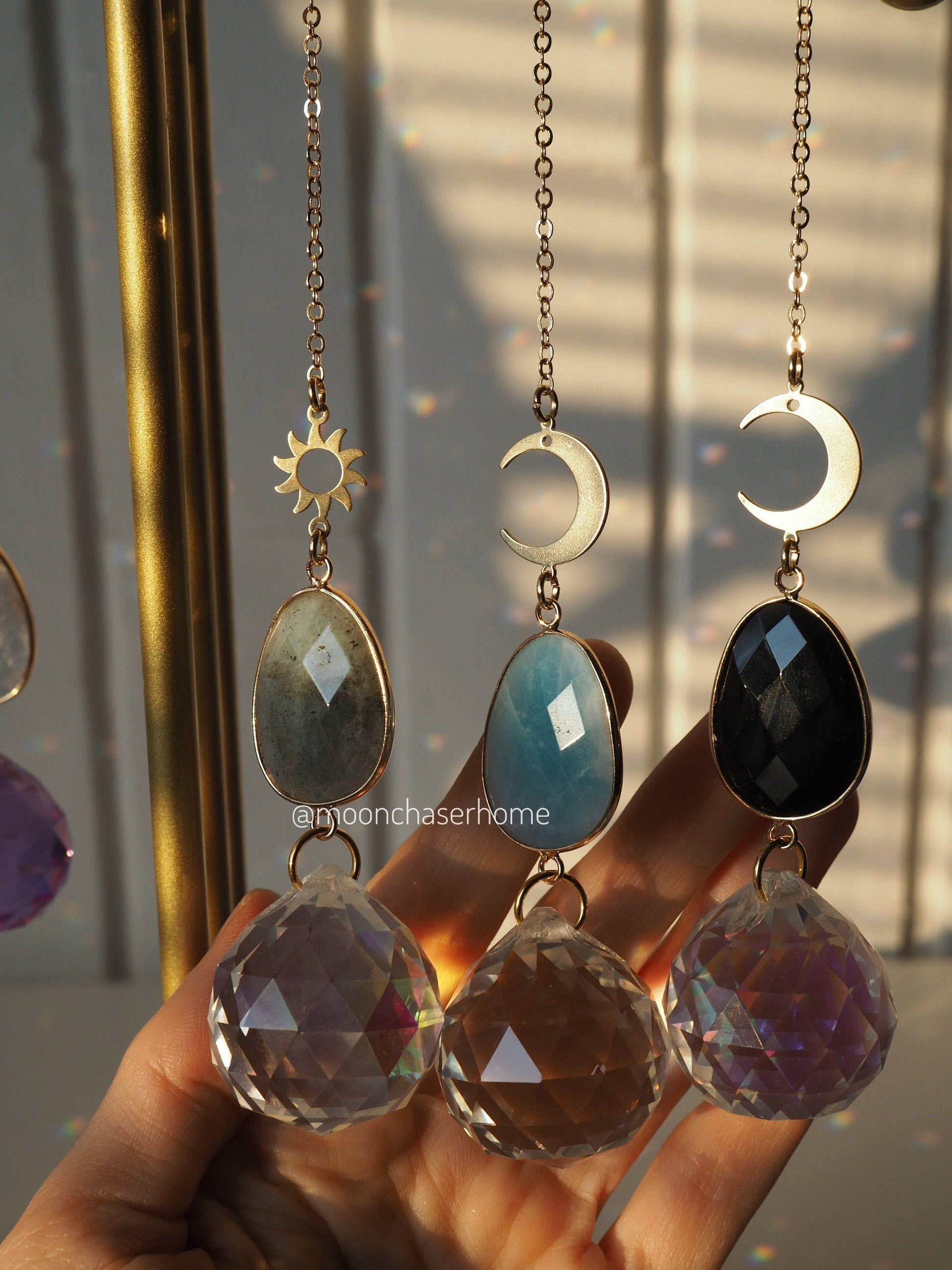 Chloe suncatcher with natural crystals / rose quartz/ amethyst /Gift for her /Birthday gift/ crystal home decor/ car charm/ gift for friend