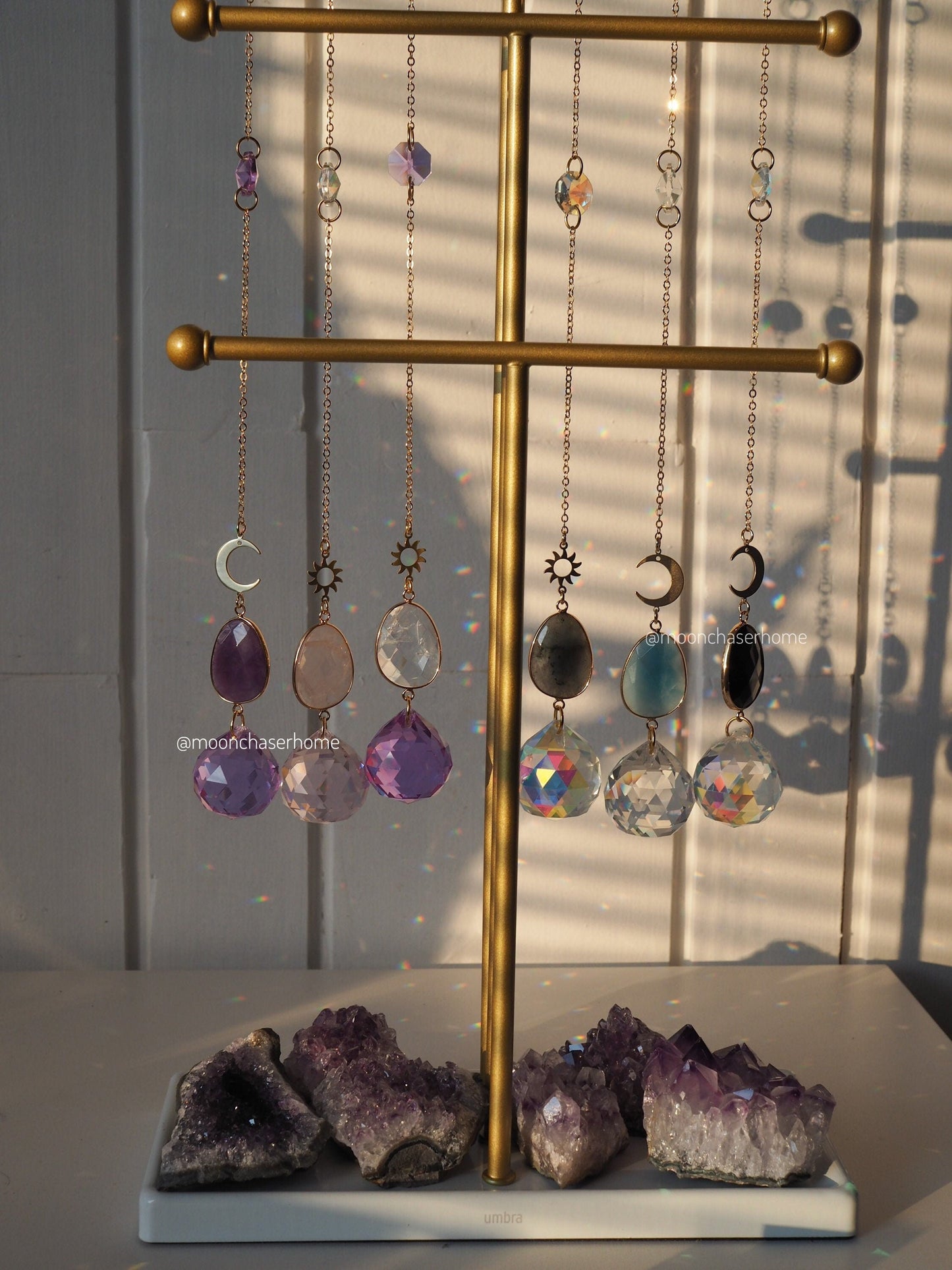 Chloe suncatcher with natural crystals / rose quartz/ amethyst /Gift for her /Birthday gift/ crystal home decor/ car charm/ gift for friend