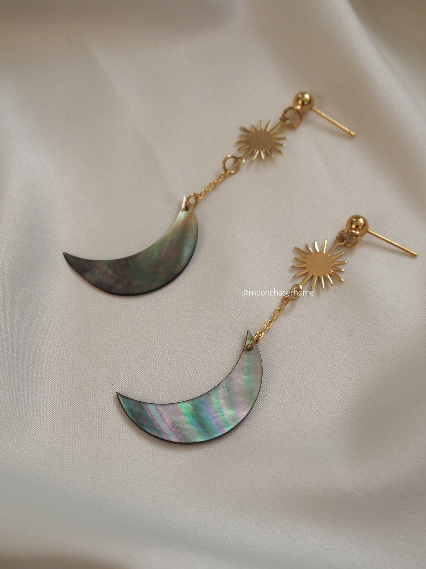 18K Gold Plated earring with moon, boho earring+shell, long earrings, boheman jewelry,Birthday gift,gift for woman, celestial earring