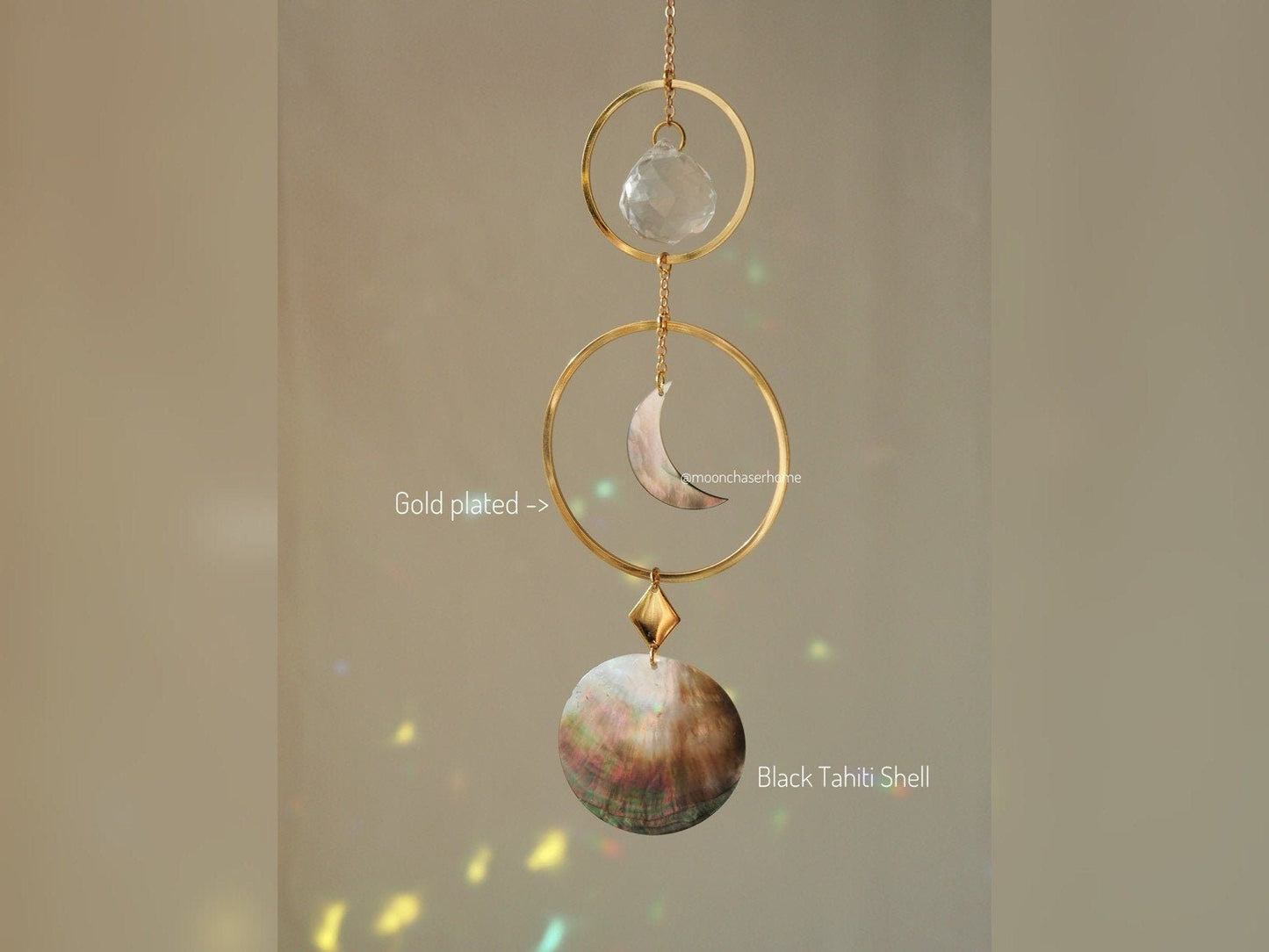 Birthday gift-Abha Black Shell suncatcher-18K GOLD PLATED suncatcher, rainbow prism, gift for her,Mother’s gift, housewarming gift