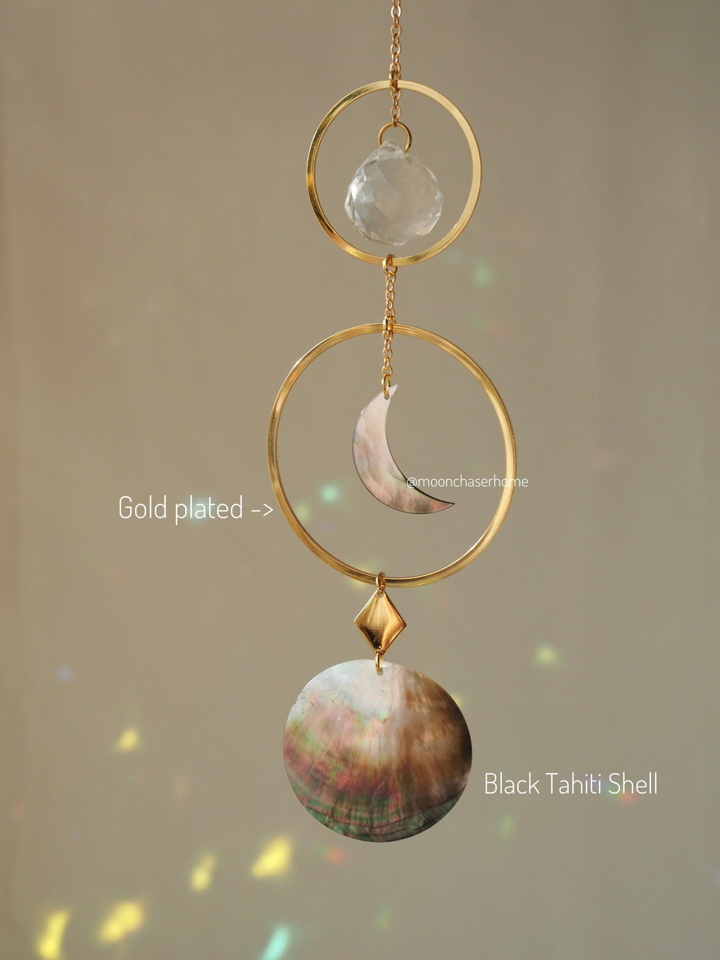 Birthday gift-Abha Black Shell suncatcher-18K GOLD PLATED suncatcher, rainbow prism, gift for her,Mother’s gift, housewarming gift