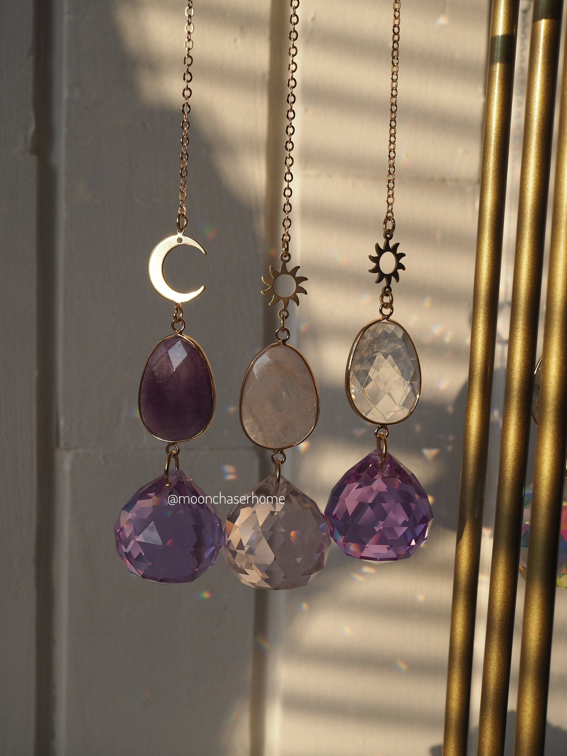 Chloe suncatcher with natural crystals / rose quartz/ amethyst /Gift for her /Birthday gift/ crystal home decor/ car charm/ gift for friend