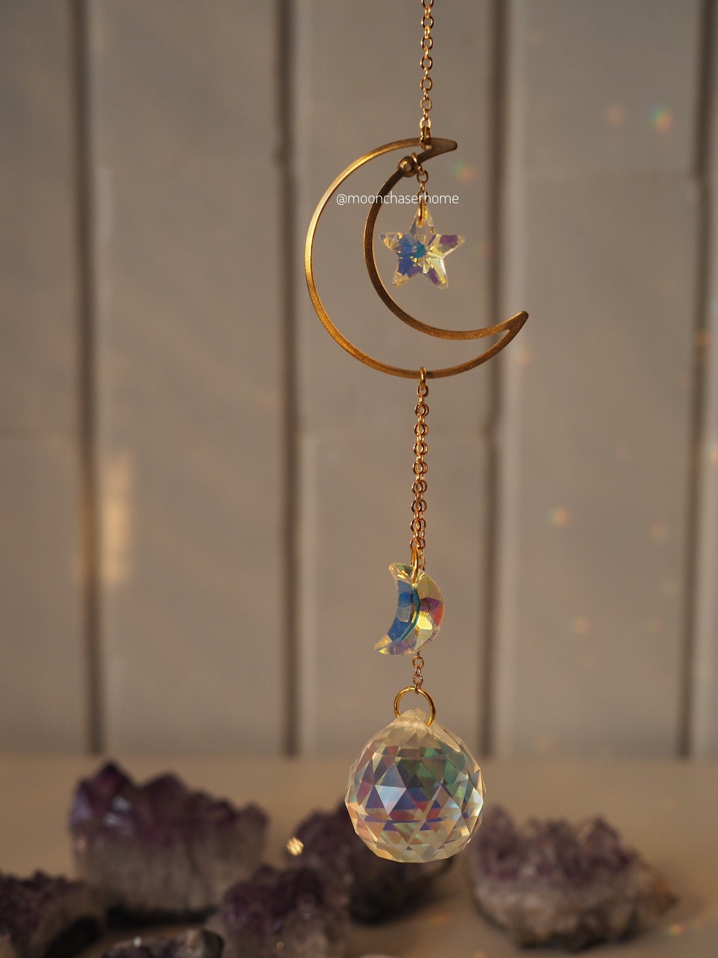 Imani moon suncatcher with big glass prism, crystal car charm, rainbow prism, light diffuser, gift idea for woman, birthday gift, witchy