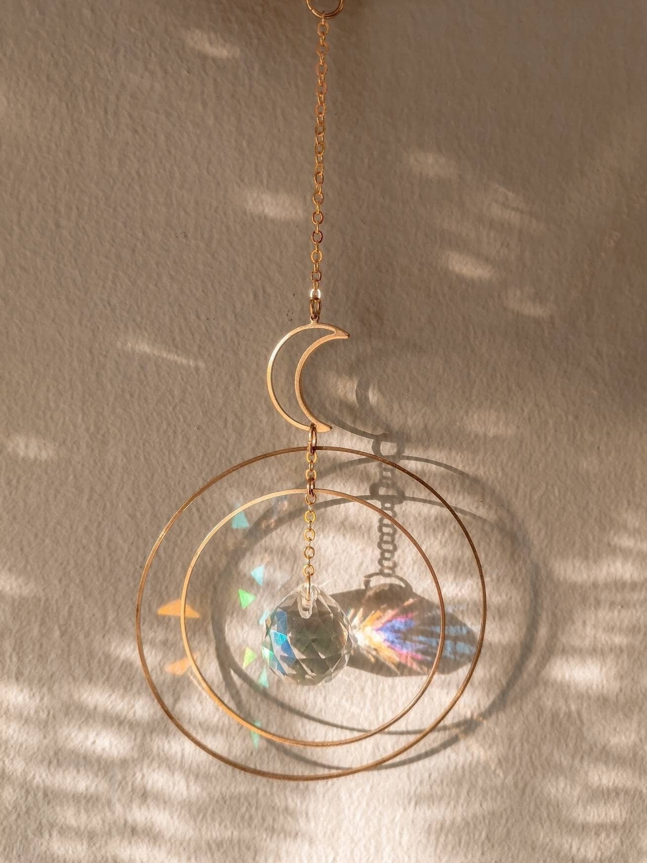 Sana crystal suncatcher with moon, car charm, rainbow prism, light diffuser, window crystal,rainbow maker