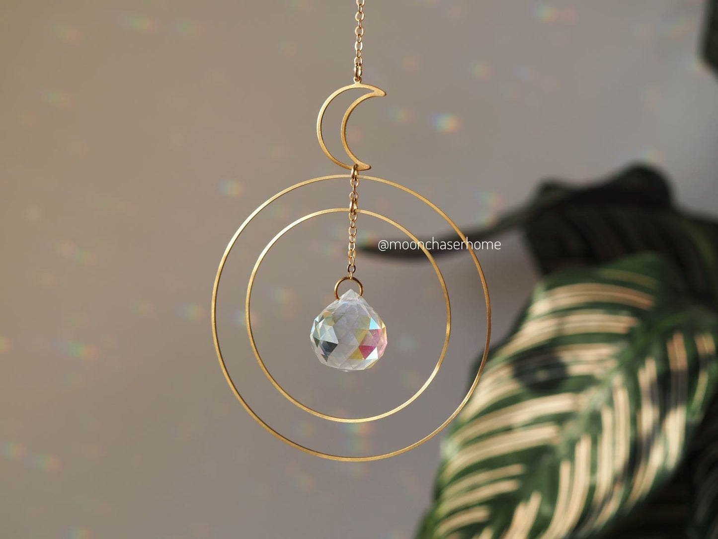 Sana crystal suncatcher with moon, car charm, rainbow prism, light diffuser, window crystal,rainbow maker