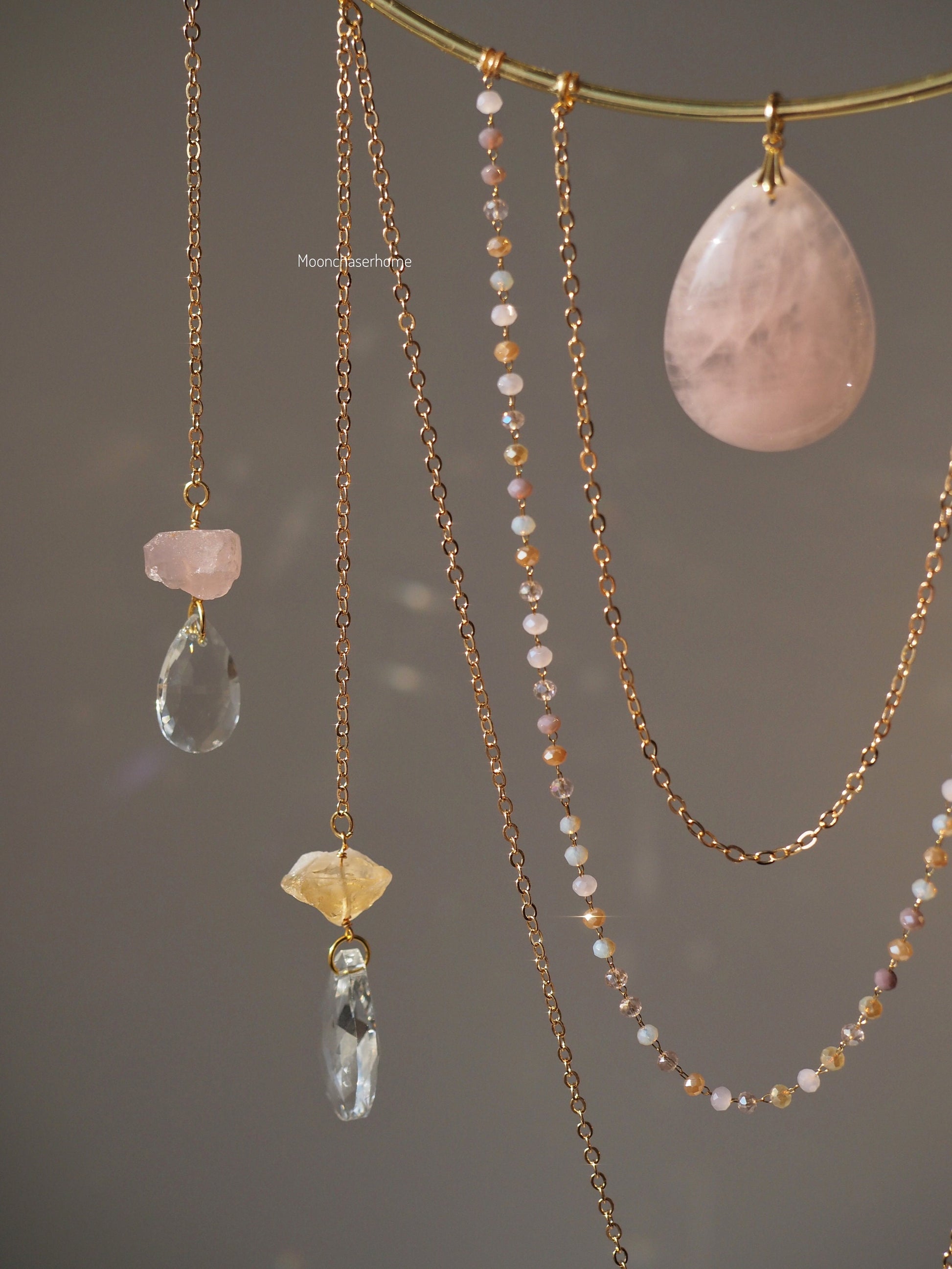 Nova rose quartz + citrine suncatcher 19cm/7,4″ gold circle big suncatcher