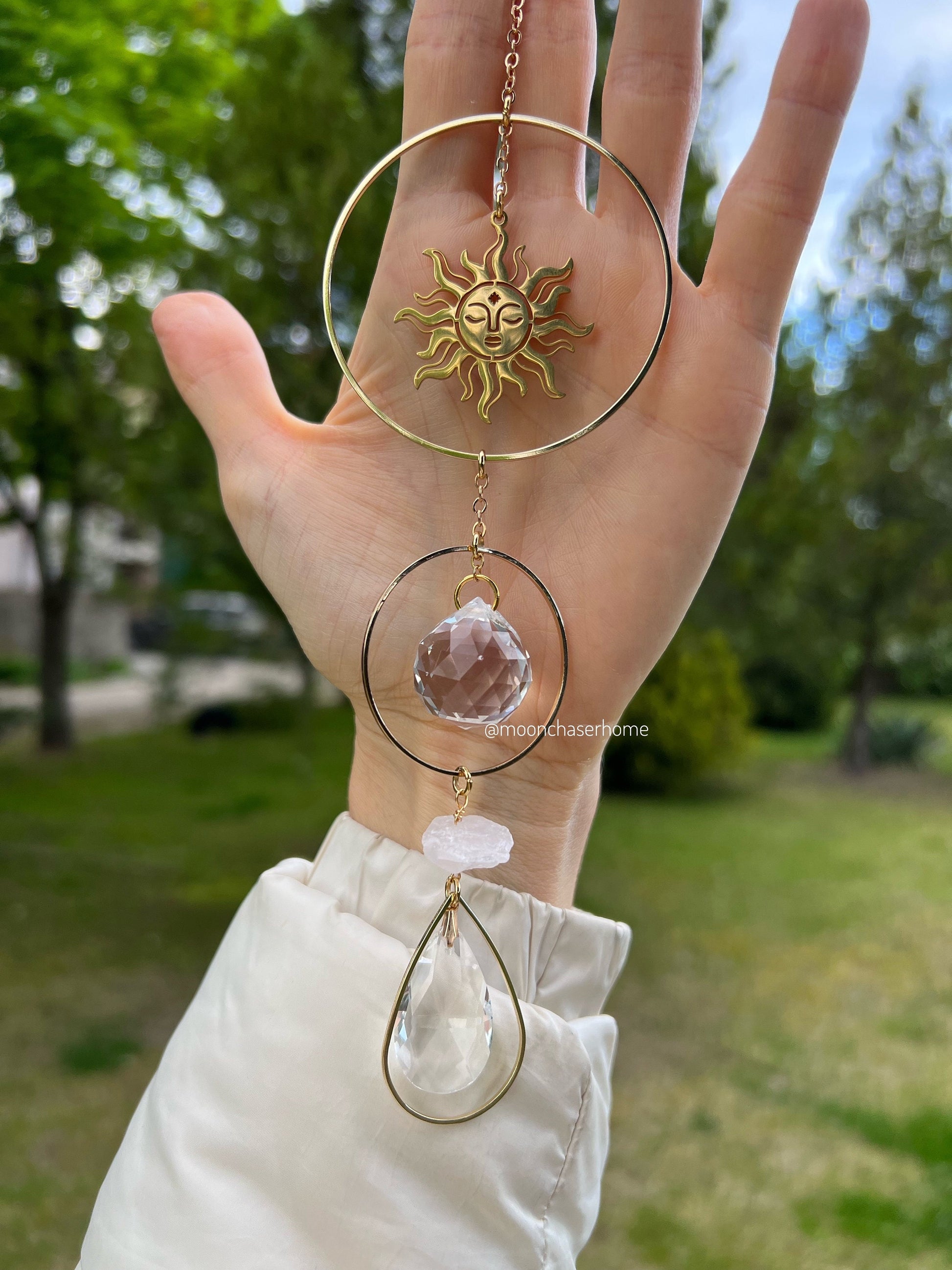 Latika- suncatcher with natural crystals, prism, window decor car charm, citrine - rose quartz