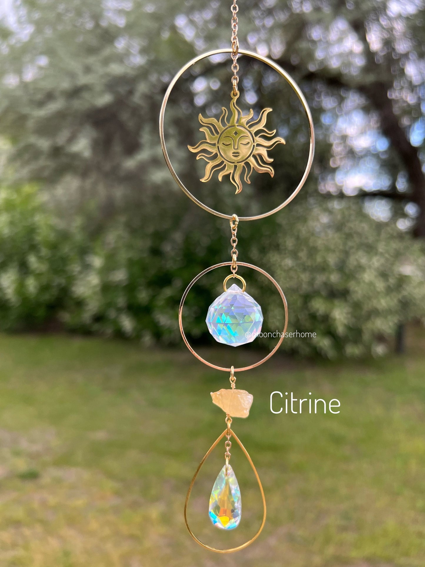 Latika- suncatcher with natural crystals, prism, window decor car charm, citrine - rose quartz