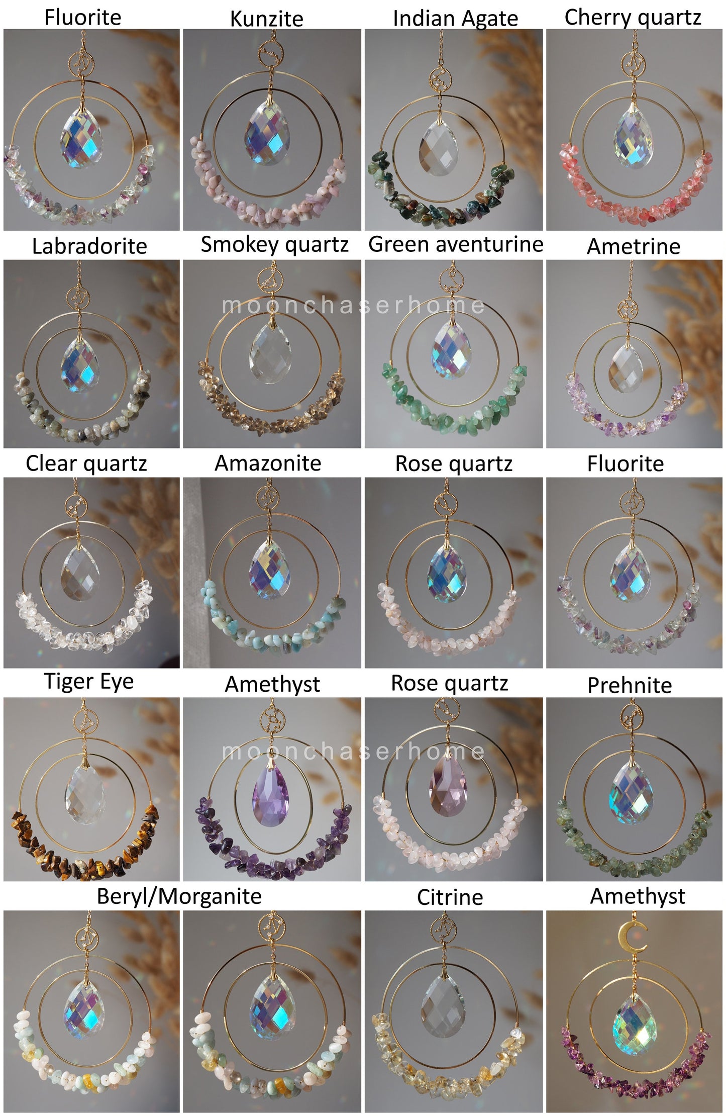 Birthday gift Zodiac Suncatcher with birthstone, Aziza prism, car charm with gemstones, horoscope gift