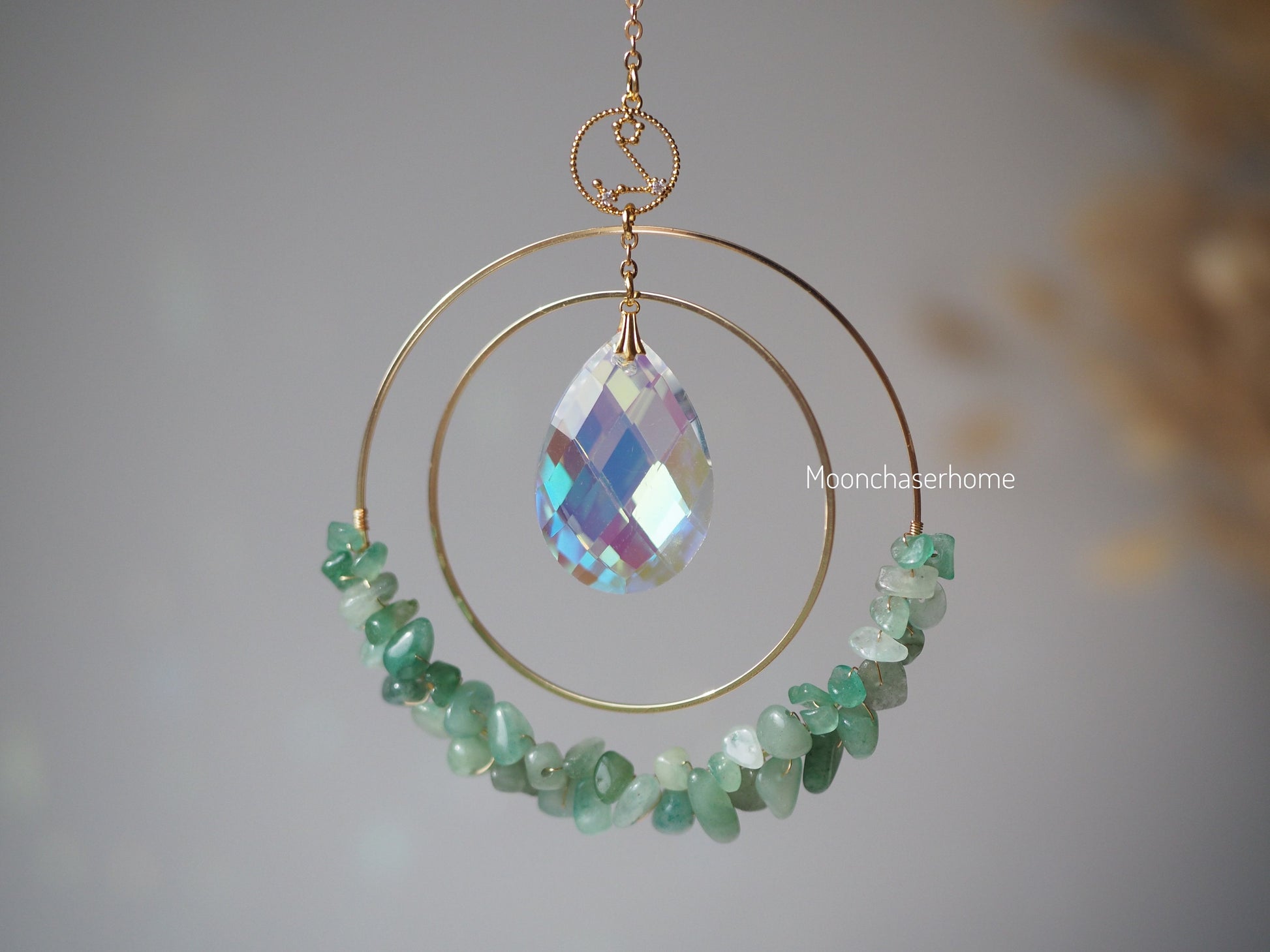 Birthday gift Zodiac Suncatcher with birthstone, Aziza prism, car charm with gemstones, horoscope gift