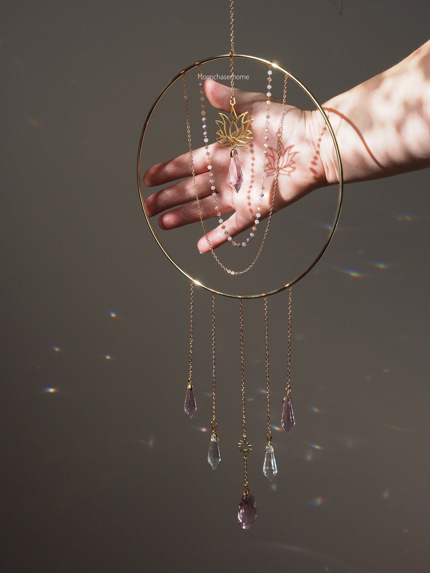 Zendaya- Lotus Flower crystal suncatcher, rainbow maker prism, hanging decor